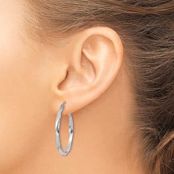 2.5mm Sterling Silver, Twisted Round Hoop Earrings, 30mm (1 1/8 In)